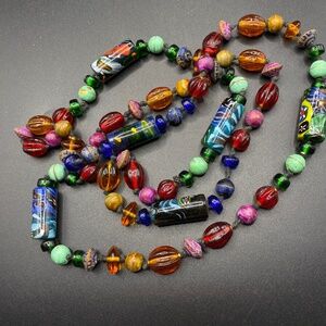 Mixed Colorful Glass Beads Over-The-Head Bohemian Style Necklace
